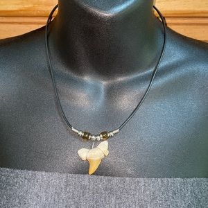 Shark Tooth Silver Beads on Black Cord Necklace Unisex mens womens Hawaii